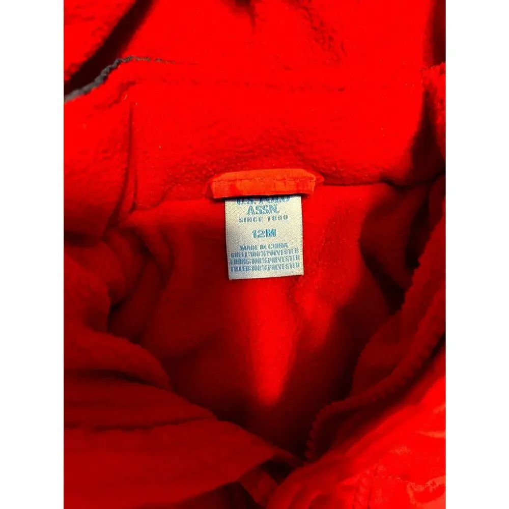 US Polo Assn. Puffer Snowsuit Baby Kids 12M Navy Red Fleece Lined Hooded Zip-Up